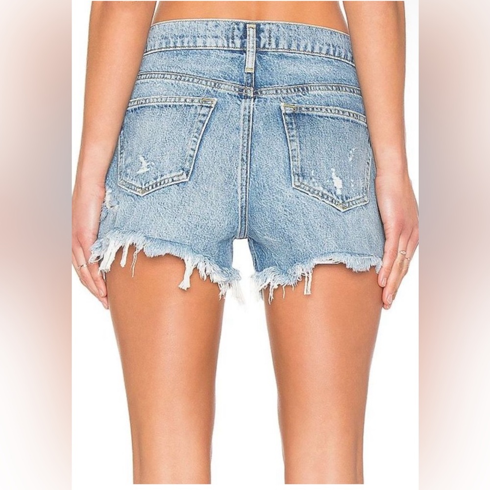 Agolde Parker Vintage Cut Off Long Blue Distressed Jean Shorts Size 26 - Picture 2 of 12